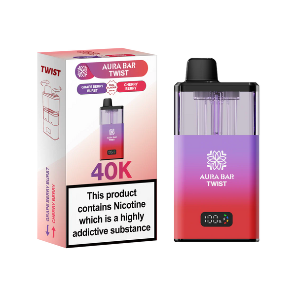 Aura Bar Twist Puffs Grape Berry Burst/Cherry Berry 40K (Pack of 5)