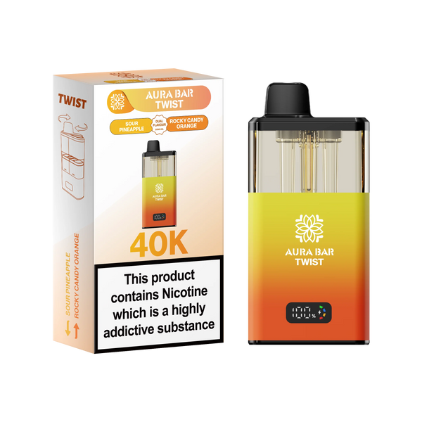 Aura Bar Twist Puffs  Sour Pineapple/Rocky Candy Orange 40K (Pack of 5)