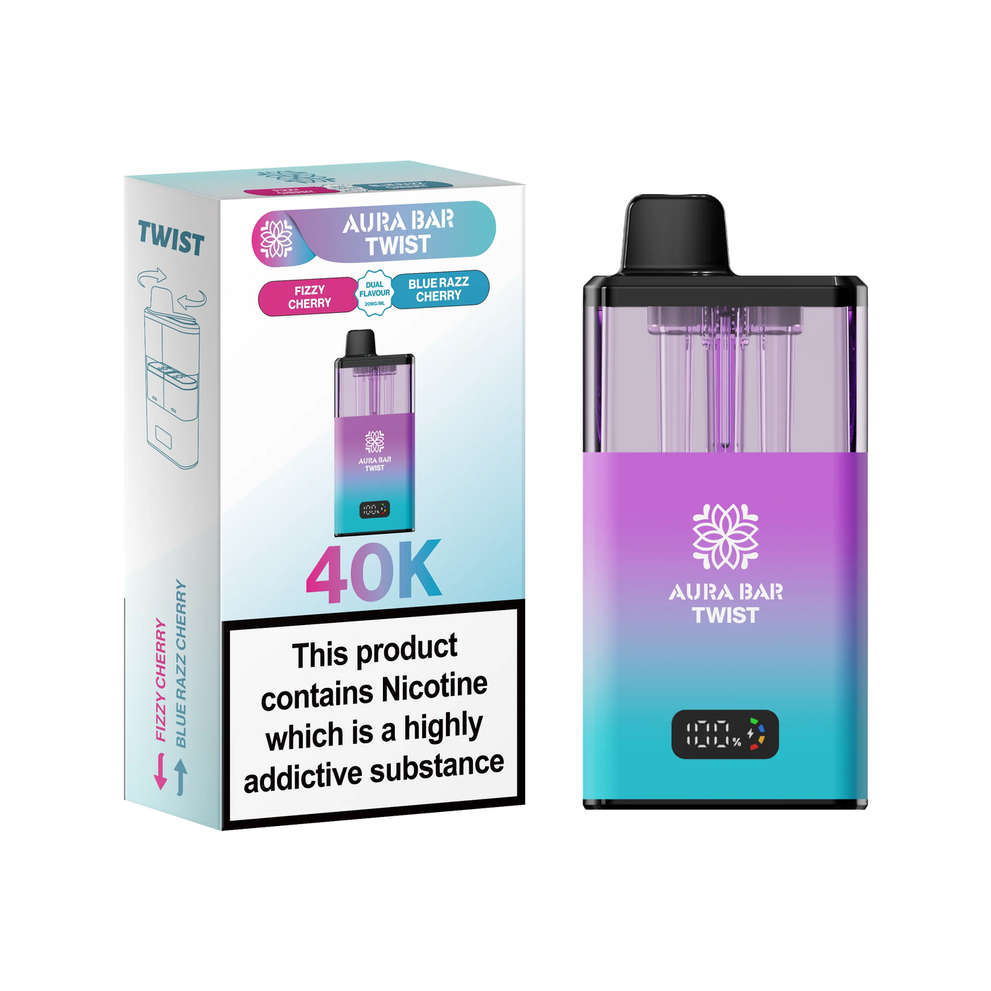 Aura Bar Twist Puffs  Fizzy Cherry/Blue Razz Cherry  40K (Pack of 5)