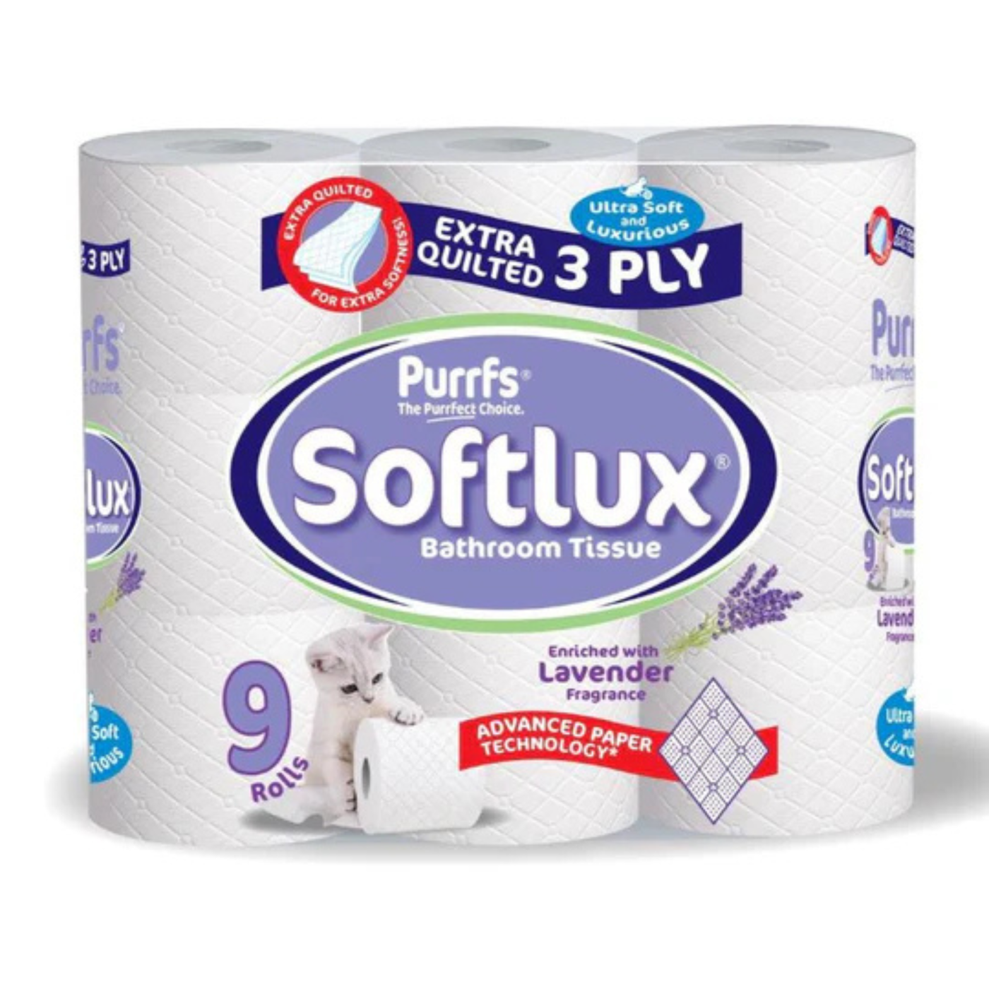 9 Pack 3Ply White Lavendra Fragrances (Solux) (5×9)