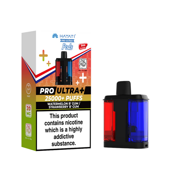 Hayati Pro Ultra + 25K  WaterMelon B Gum / Strawberry B Gum  Pack of 5 x 20ml