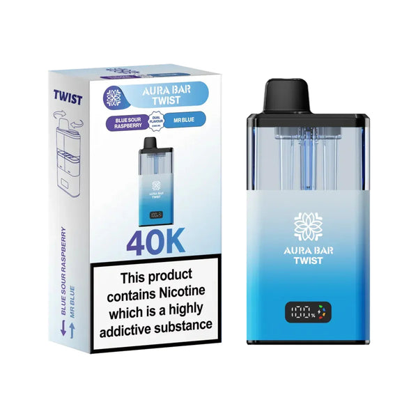 Aura Bar Twist Puffs  Blue Sour Raspberry/Mr Blue 40K (Pack of 5)