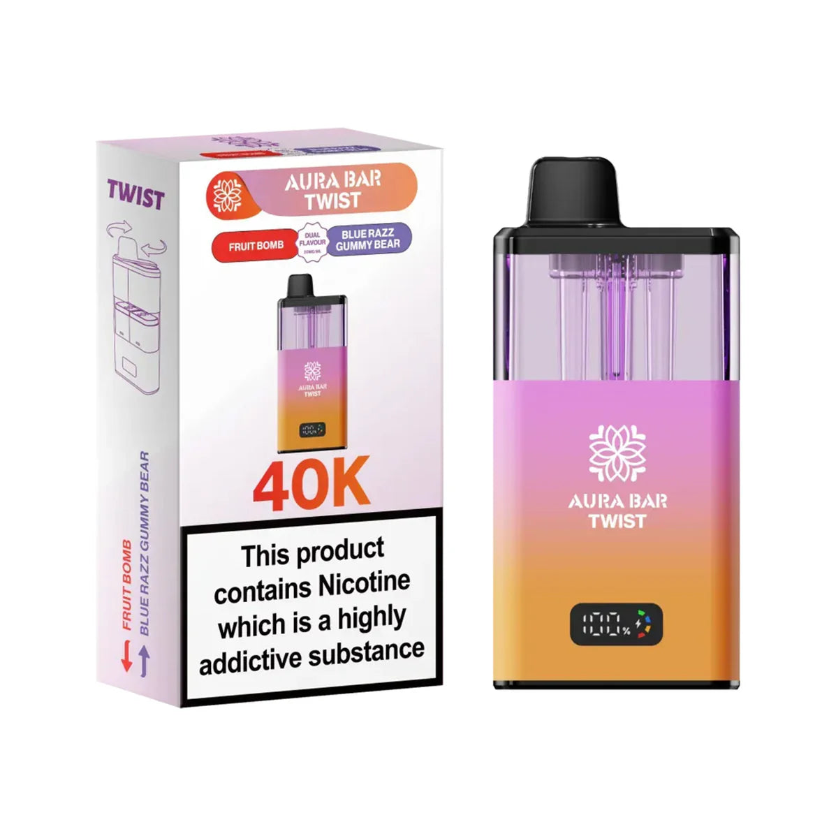 Aura Bar Twist Puffs  Fruit Bomb/Blue Razz Gummy Bear  40K (Pack of 5)