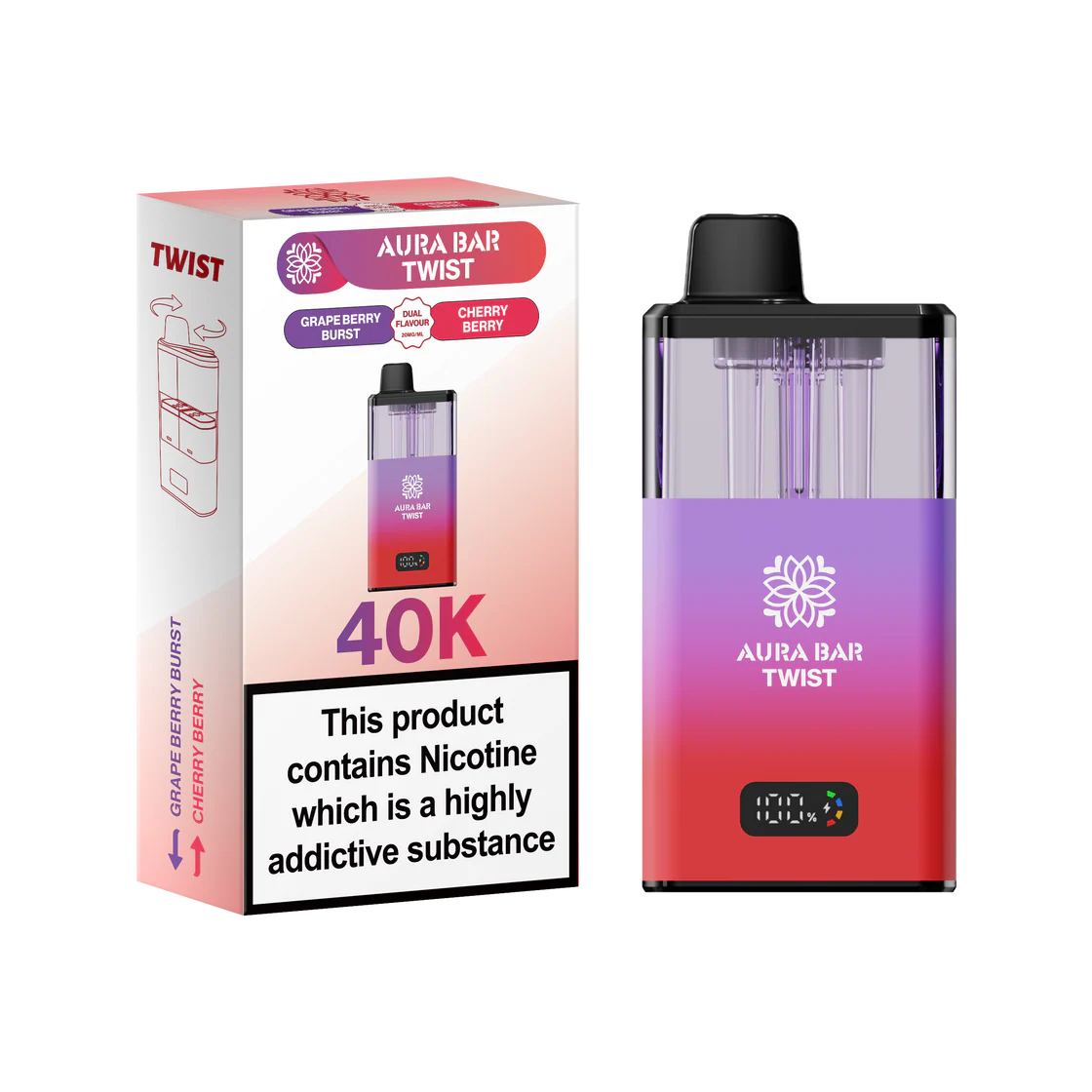 Aura Bar Twist Puffs  Grape Berry Burst/Cherry Berry 40K (Pack of 5)