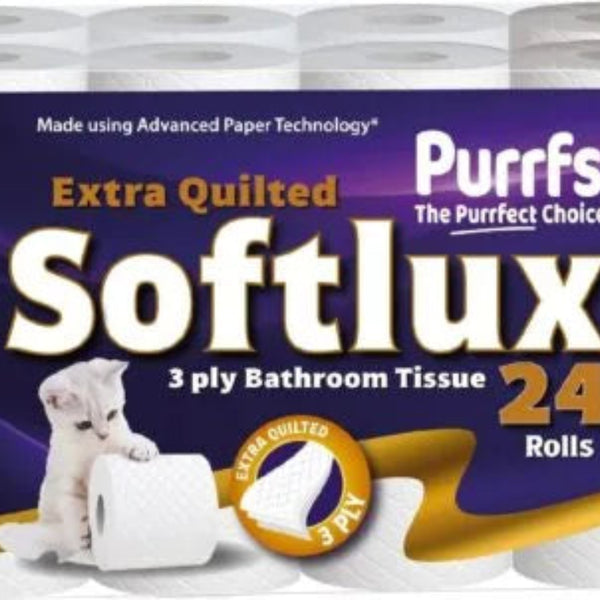 24 Pack 3 Ply White Purrfs Solux (24 Roll)