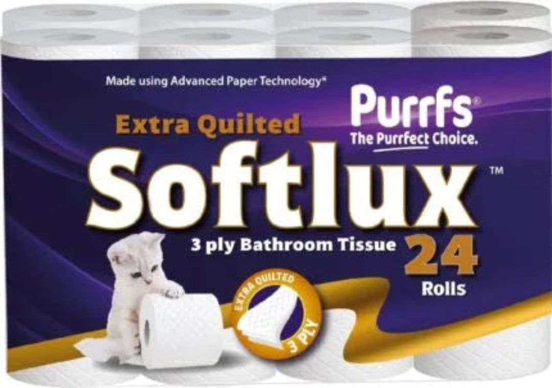 24 Pack 3 Ply White Purrfs Solux (24 Roll)